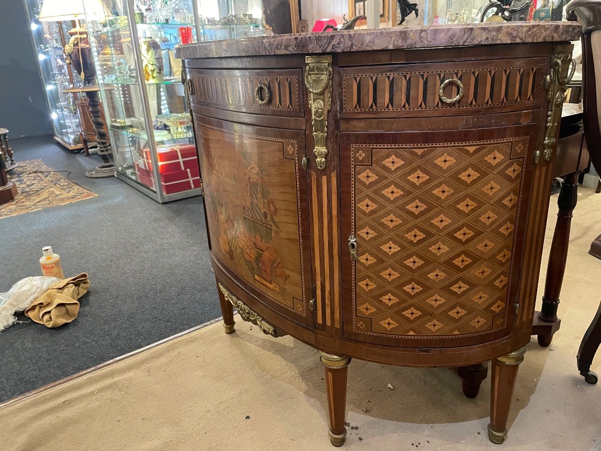 19th Century Marquetry Half Moon Chest Of Drawers -photo-3