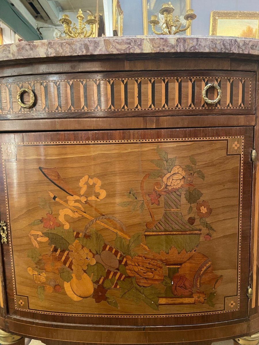 19th Century Marquetry Half Moon Chest Of Drawers -photo-4