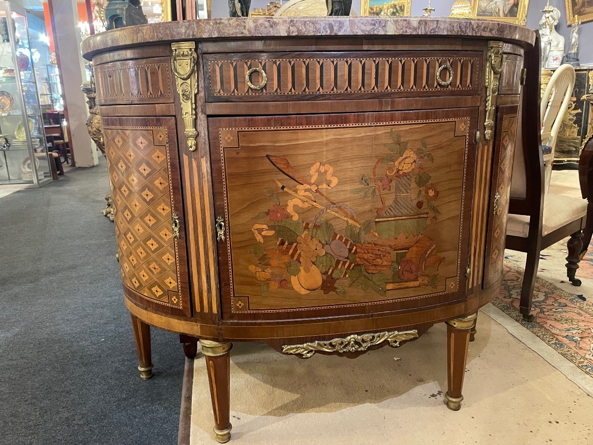 19th Century Marquetry Half Moon Chest Of Drawers 