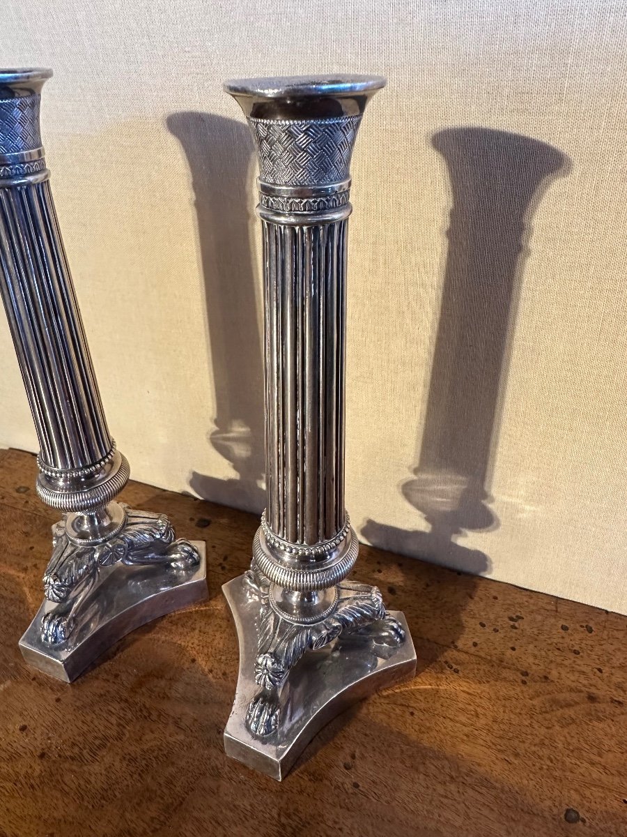 Pair Of Restoration Period Candlesticks In Silver-plated Bronze -photo-2