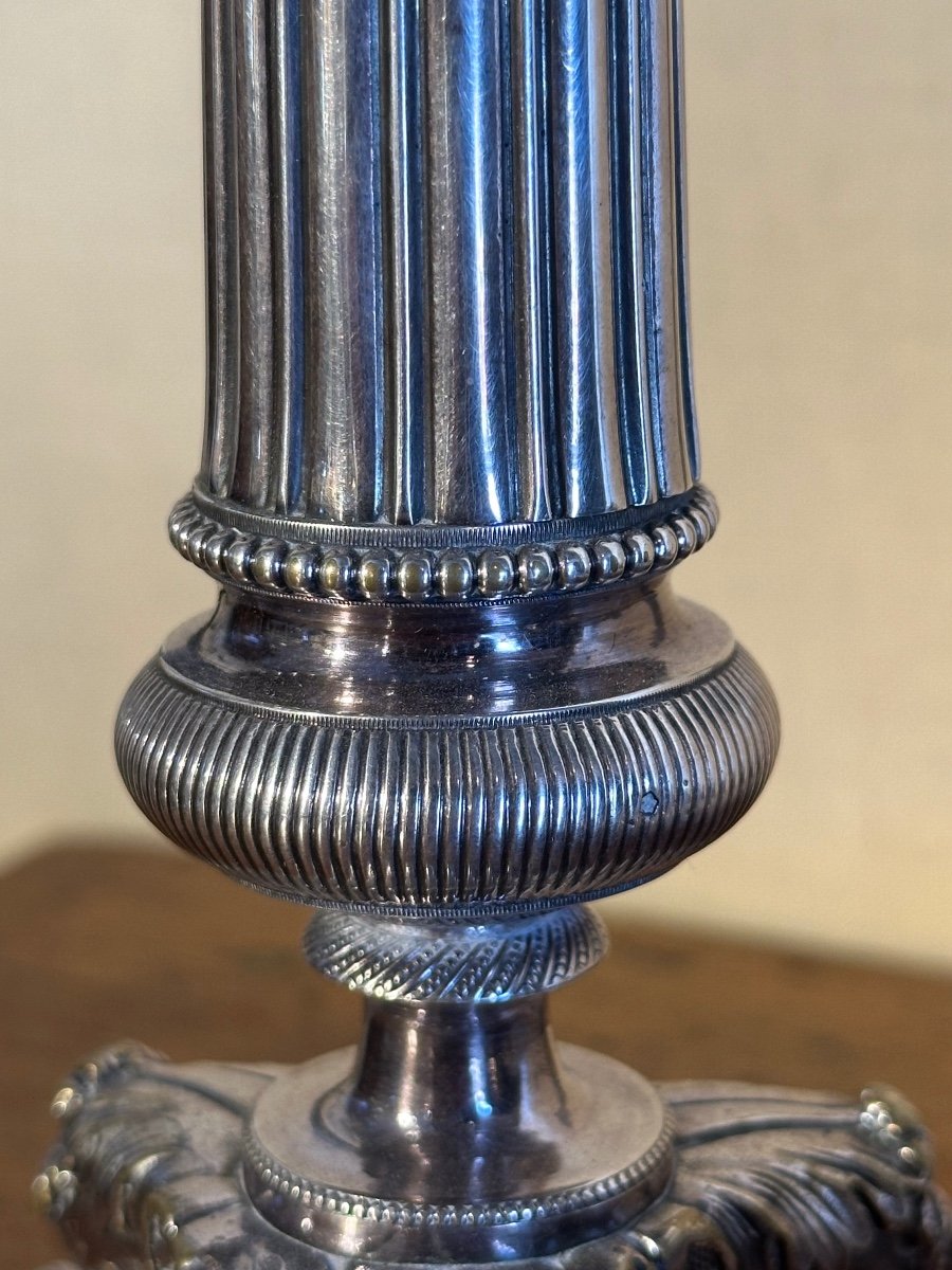 Pair Of Restoration Period Candlesticks In Silver-plated Bronze -photo-3