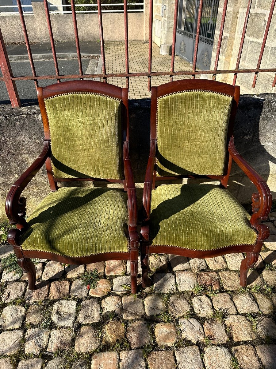 Paire De Fauteuils D’époque Charles X En Acajou 