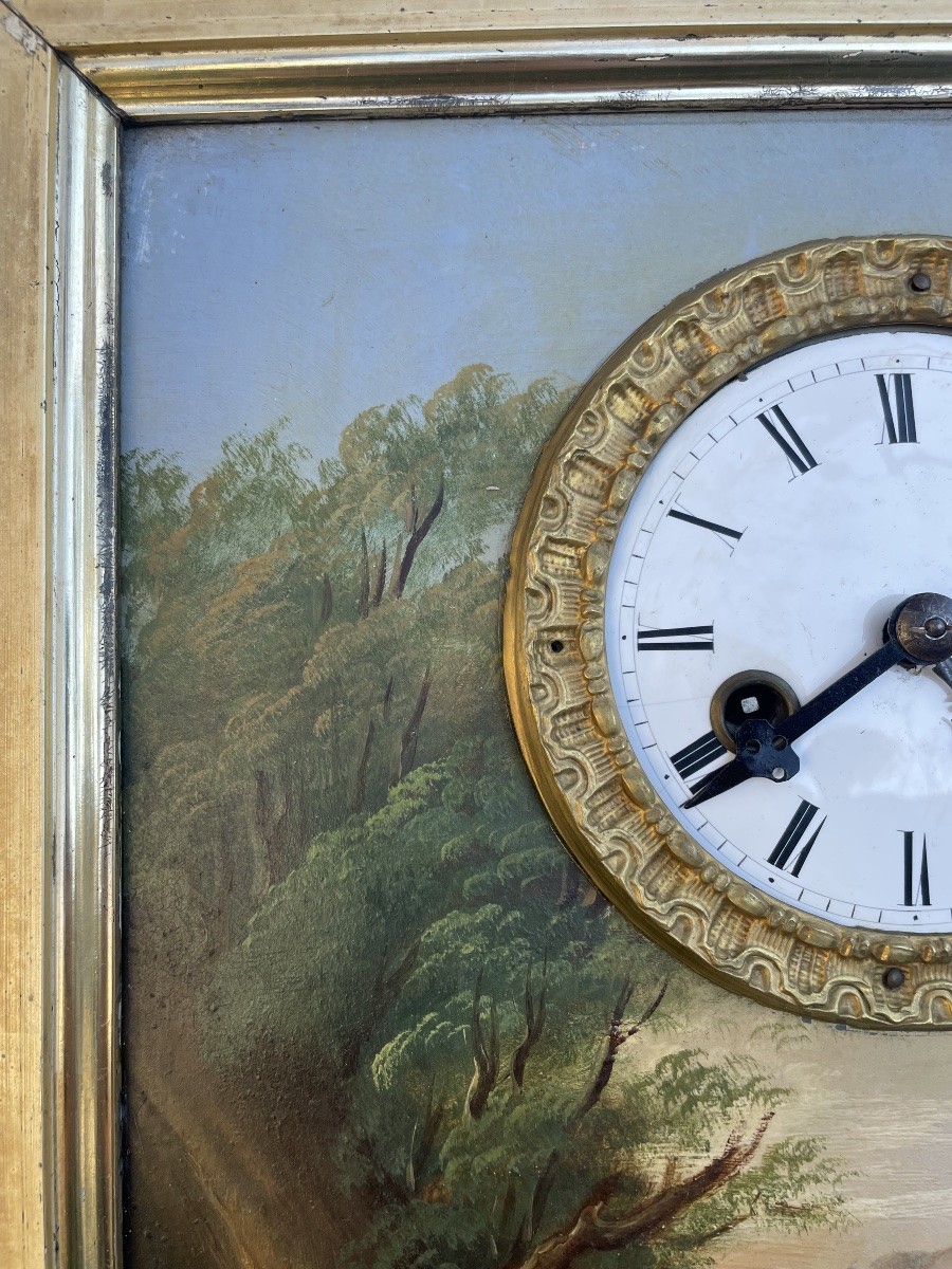 Tableau Horloge Suisse Vers 1840 à Décor D’une Bergère -photo-2