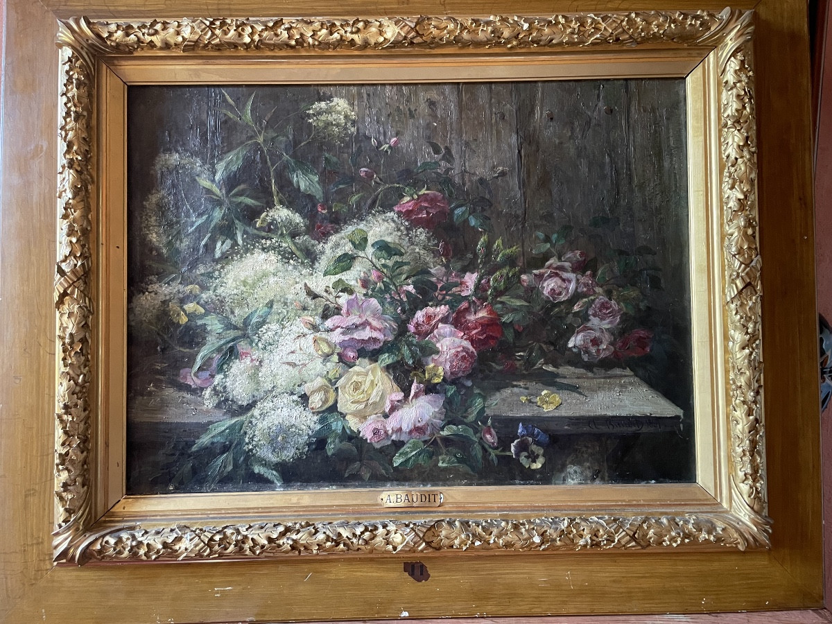 Jetée De Fleurs Sur Un Entablement Signé à. Baudit ( 1825-1890)