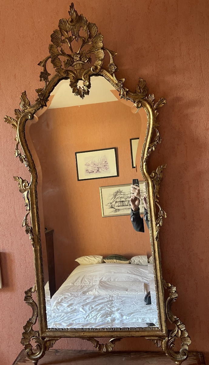 Miroir Italien En Bois Doré De Style Louis XV 