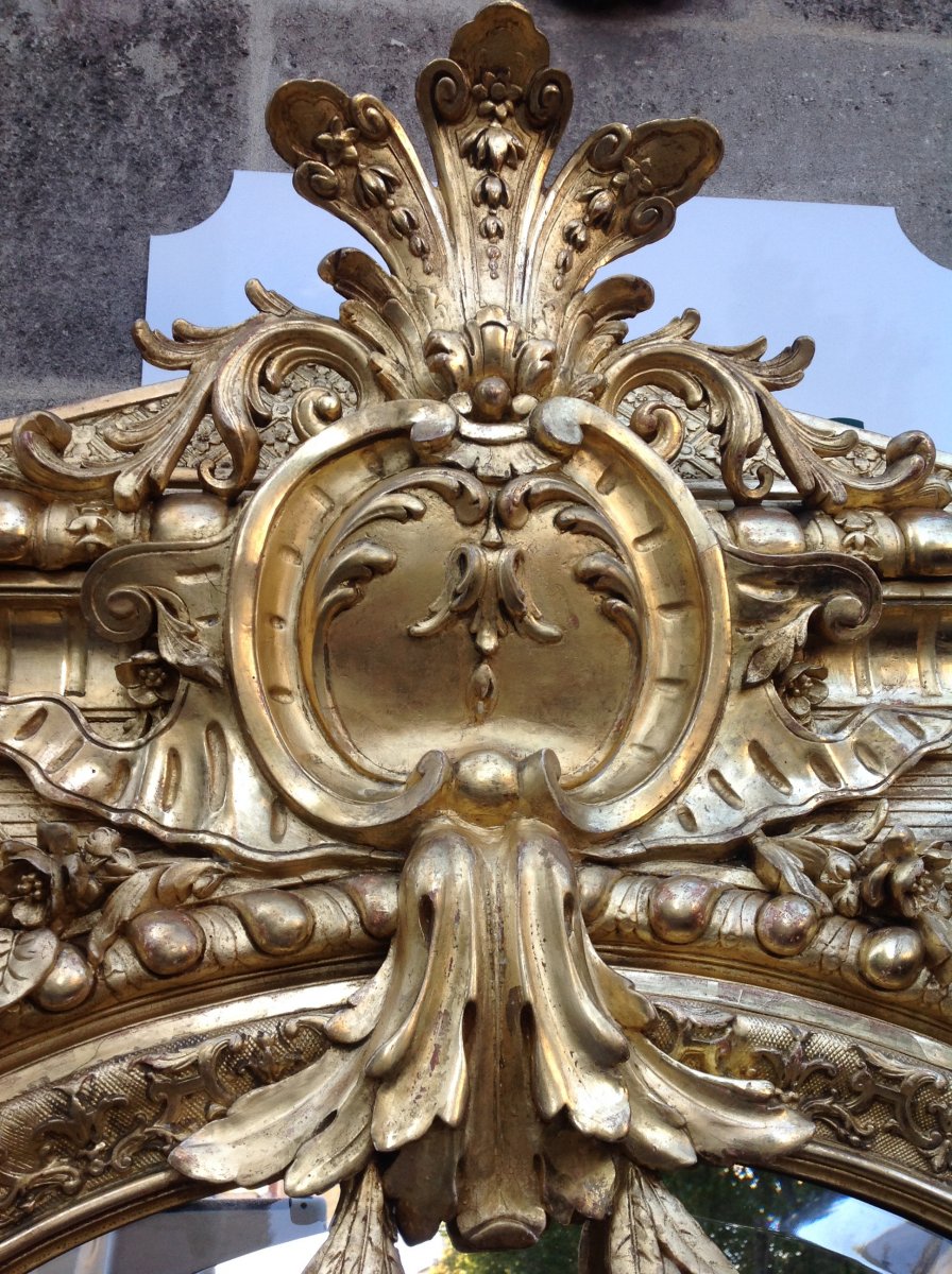 Exceptional Napoleon III Mirror In Wood And Golden Stucco-photo-4