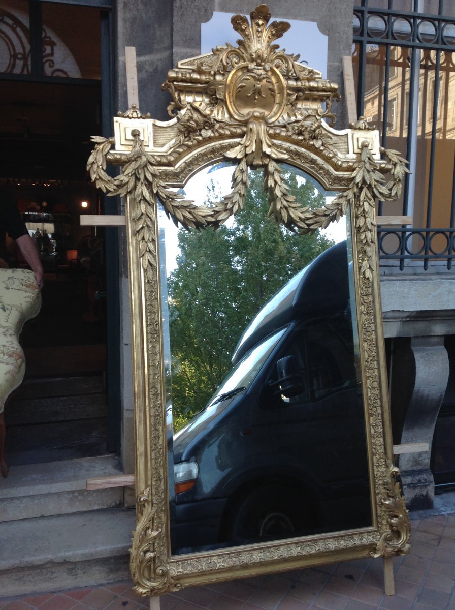 Exceptional Napoleon III Mirror In Wood And Golden Stucco