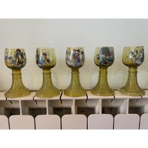 Set Of 5 Alsatian Glasses From The 19th Century 