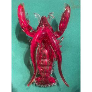 Homard En Verre De Murano Signé Sur Le Ventre De L’animal Vers 1950