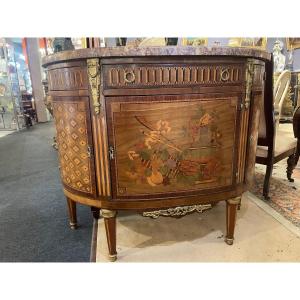 Commode Demi Lune En Marqueterie époque 19 éme 