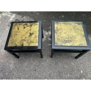 Pair Of Black Lacquered Sofa End Tables 