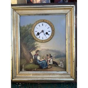 Tableau Horloge Suisse Vers 1840 à Décor D’une Bergère 