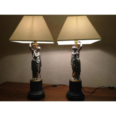 Pair Of Lamps Bronze Bronze Napoleon III