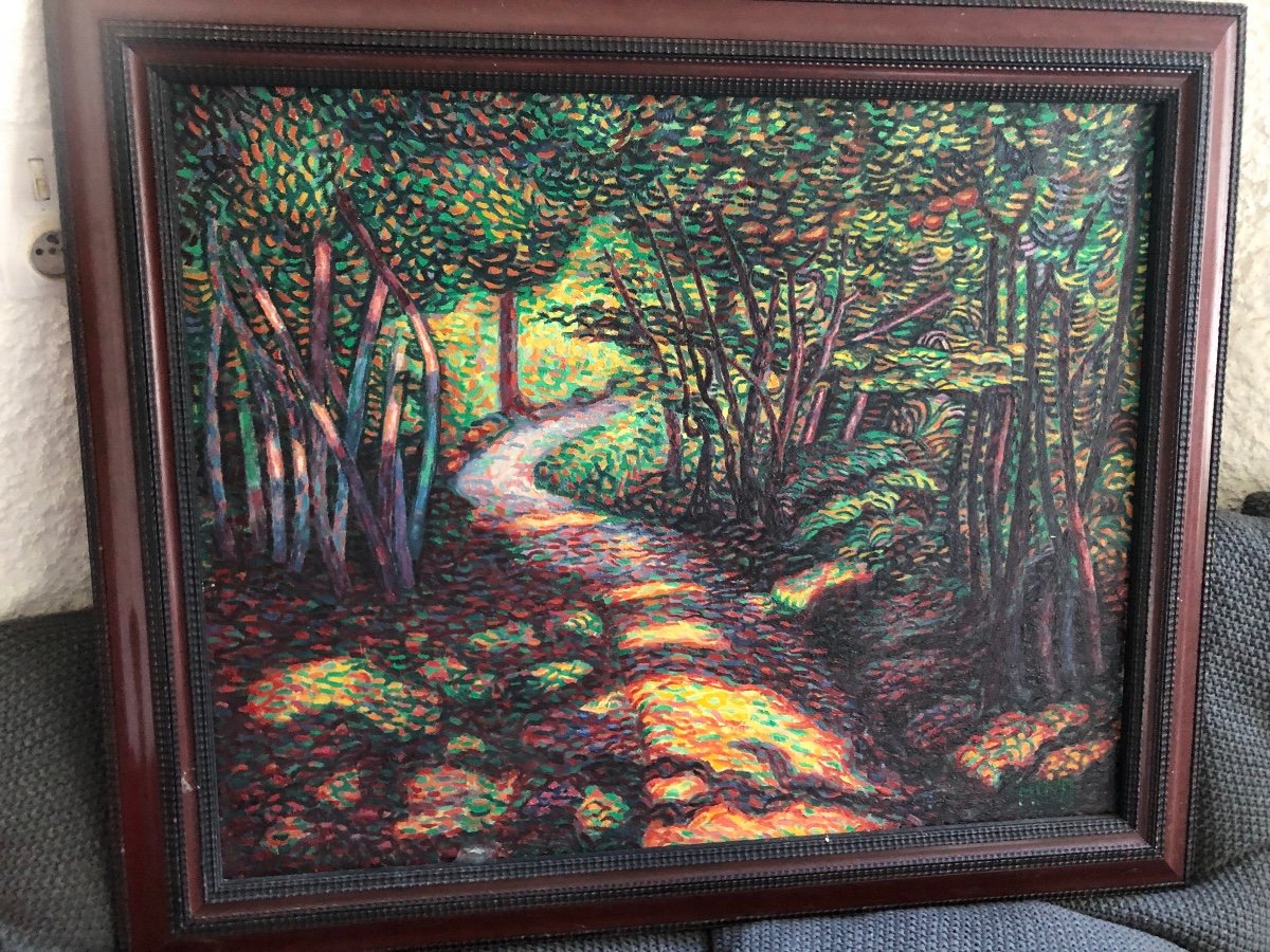 Pointillist Landscape Painting 20th Century Signed G Mitzel