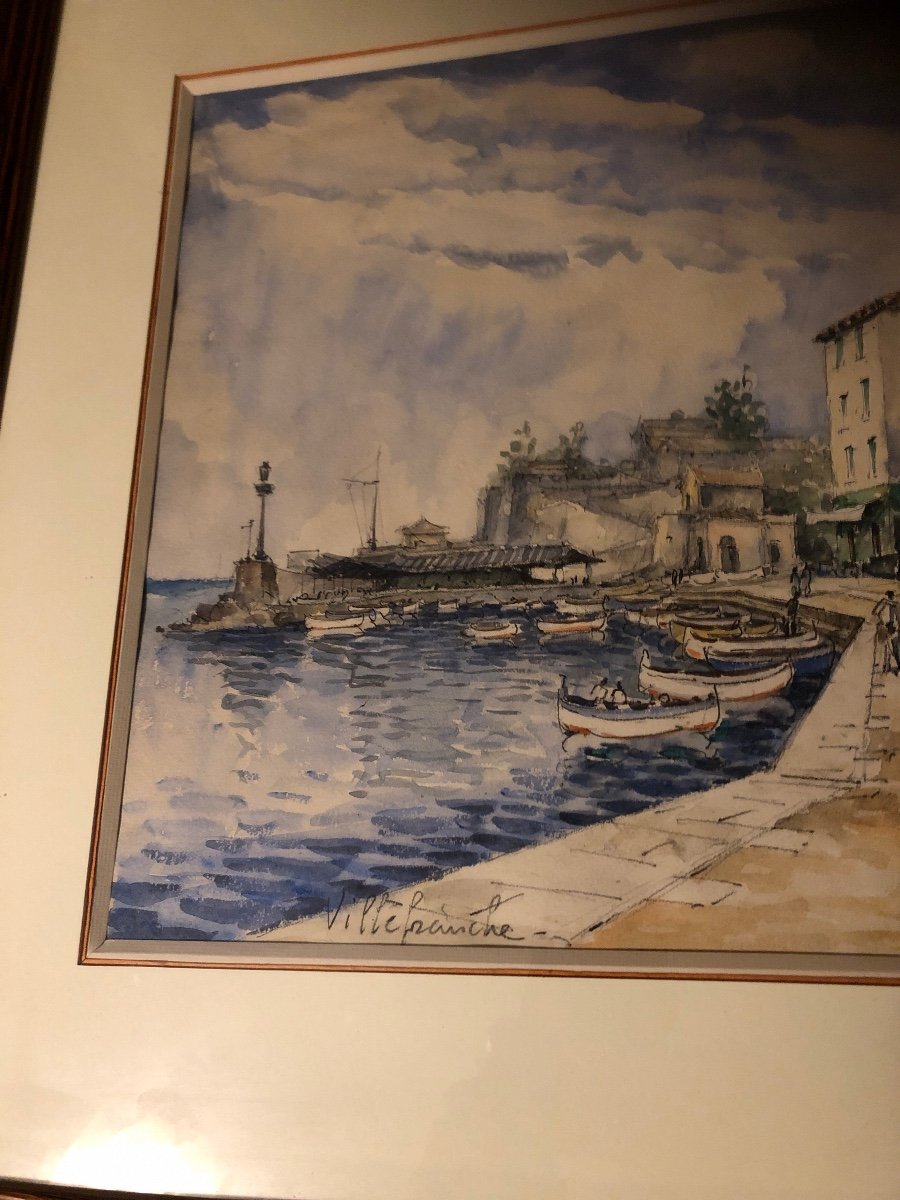 Aquarelle De Frank Will Représentant Villefranche Sur Mer-photo-3