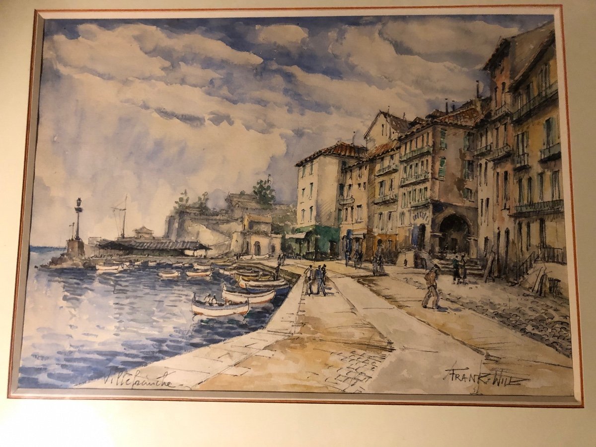 Aquarelle De Frank Will Représentant Villefranche Sur Mer