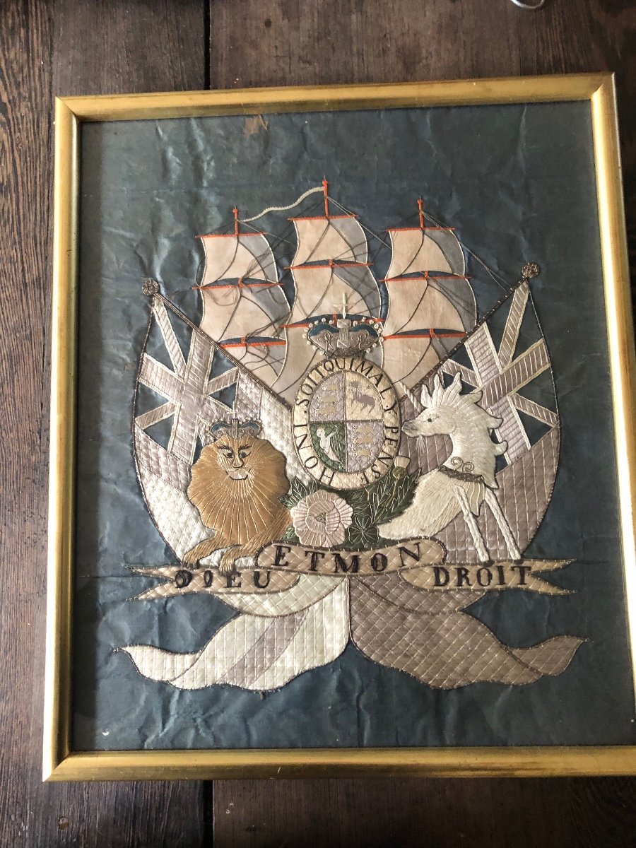 Coat Of Arms In Embroidery On English Silk