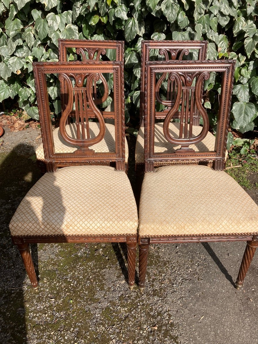 Four Model Lyre Mahogany Chairs 19 Eme