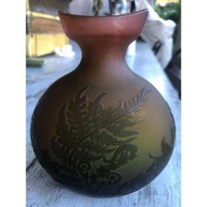 Vase With Ferns Glass Paste Signed Gallé