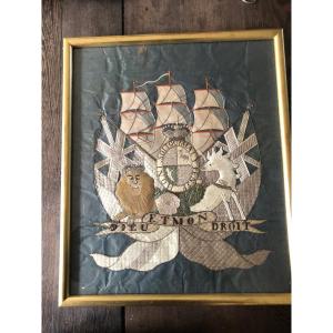 Coat Of Arms In Embroidery On English Silk