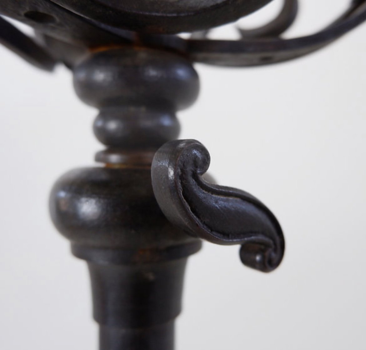 Art Nouveau Wrought Iron Tripod Floor Candle Holder-photo-4