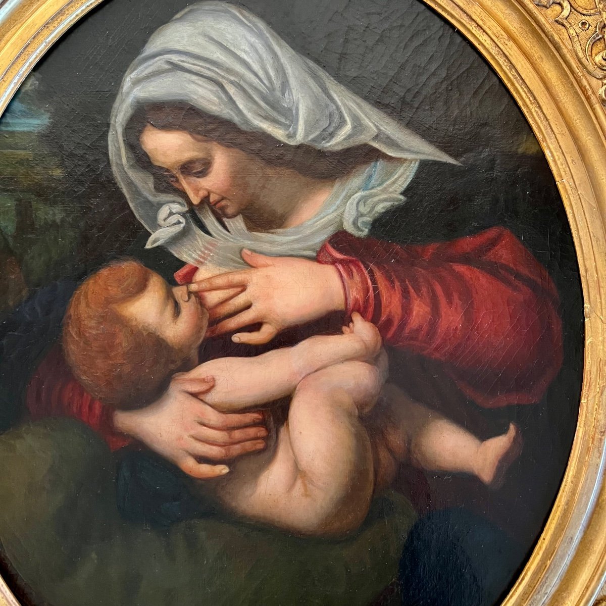 Painting Virgin And Child, 19th Century-photo-2