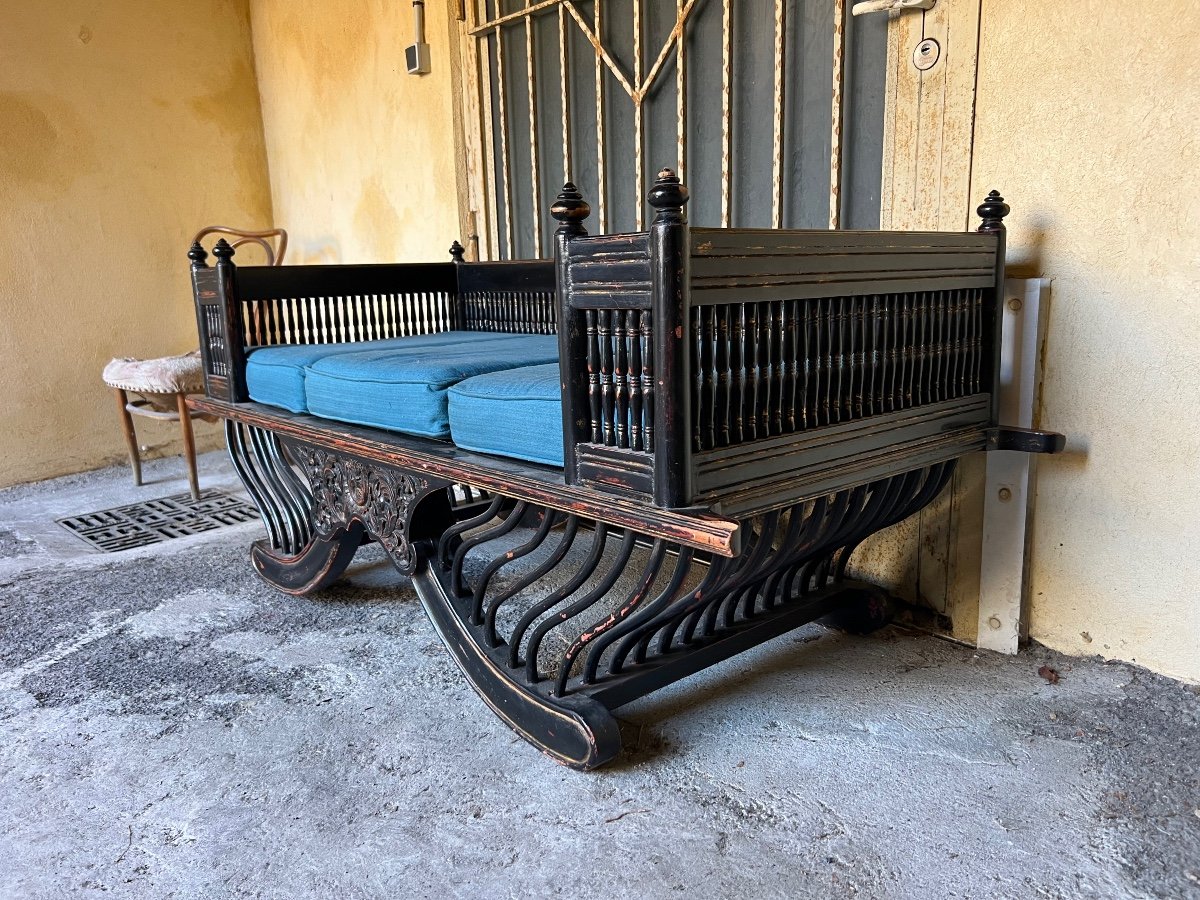 Palanquin, Banquette A Colonnes  D Asie 19 Eme Siècle -photo-4