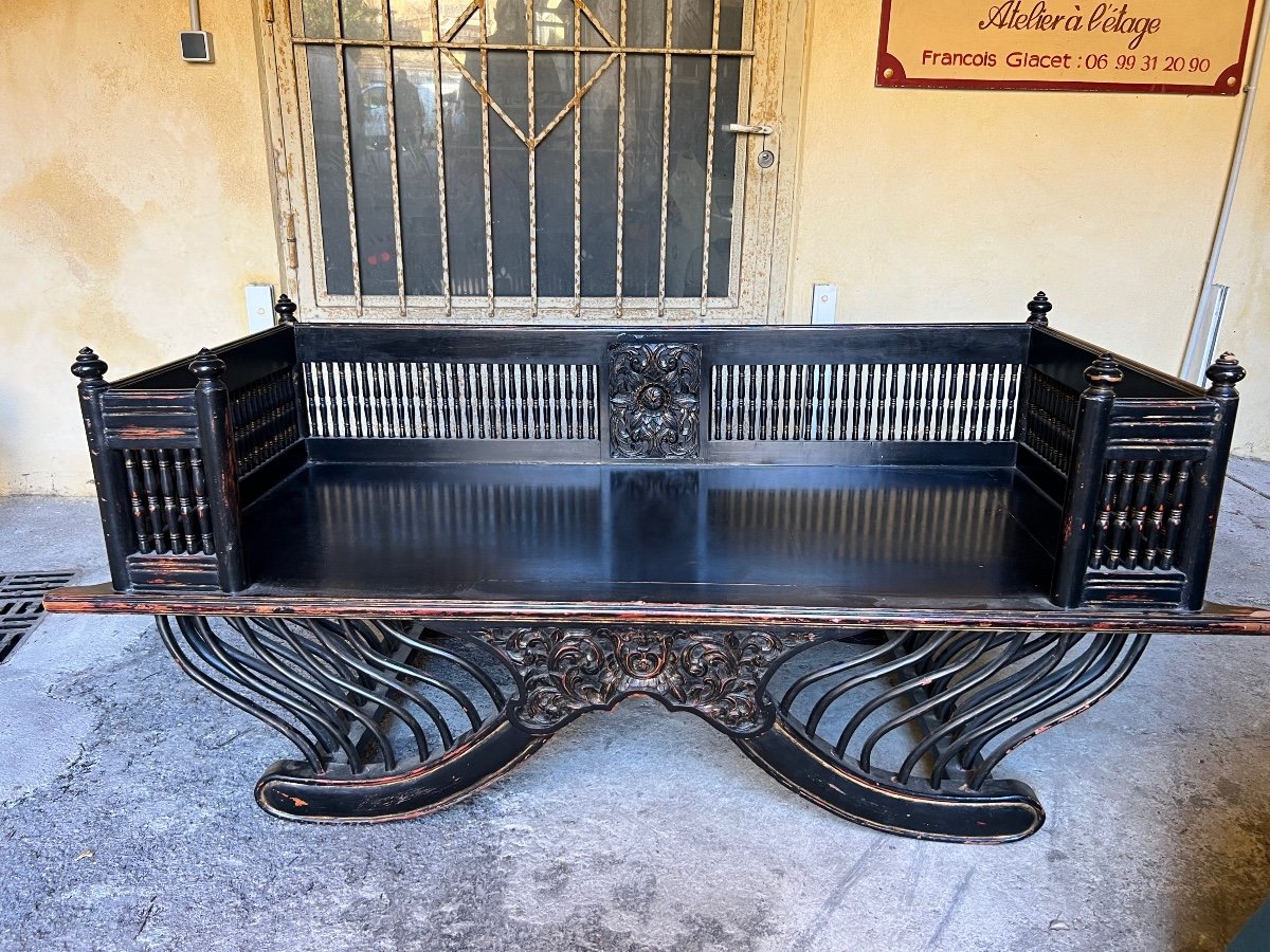 Palanquin, Banquette A Colonnes  D Asie 19 Eme Siècle -photo-7