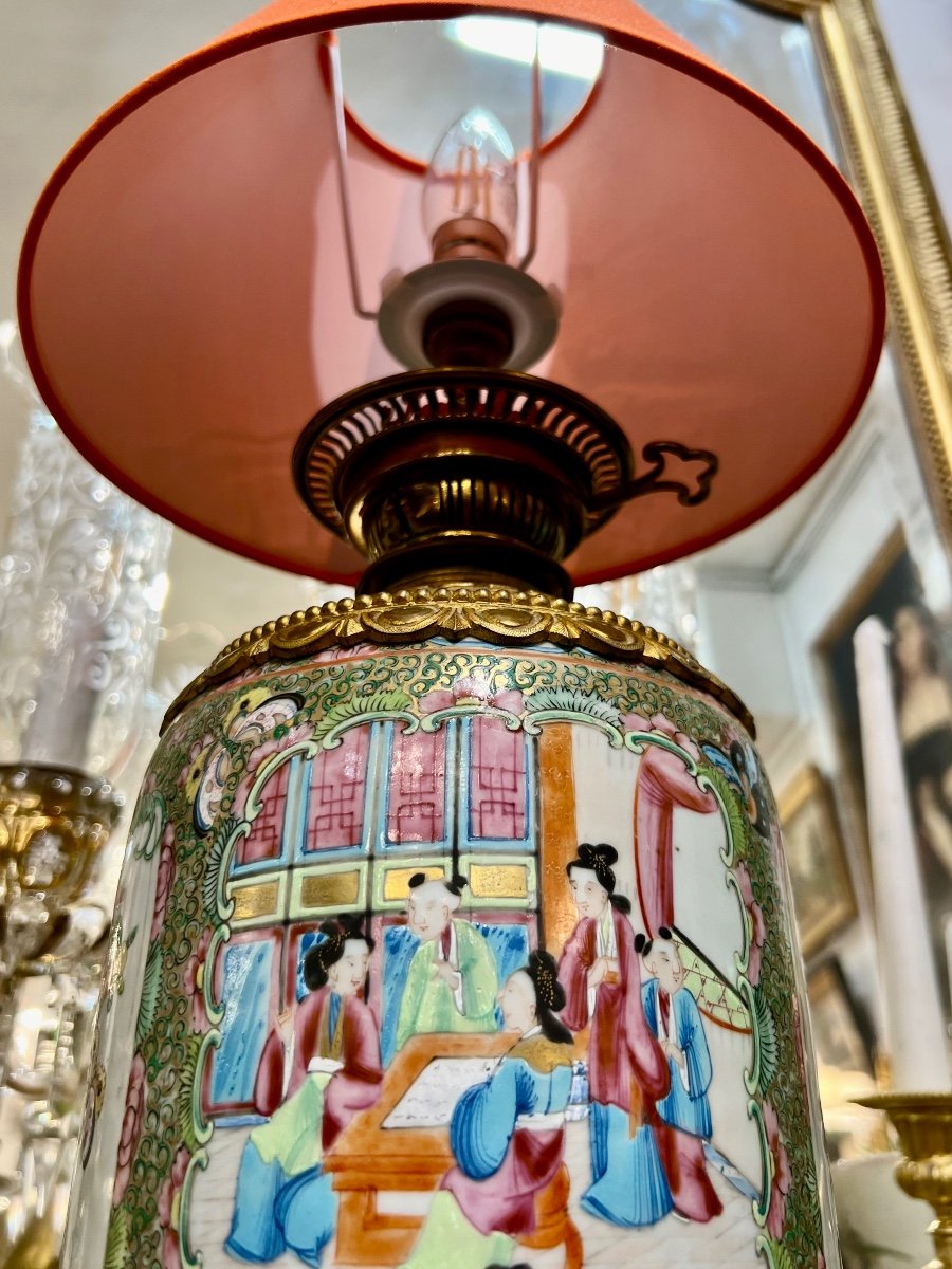 Large Chinese Porcelain Lamp, Canton XIX Eme Century-photo-6