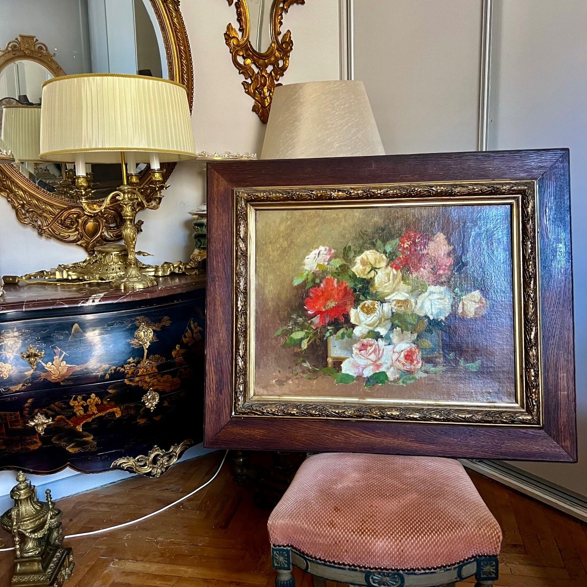 Bouquet Of Roses Painting, 19th Century -photo-3