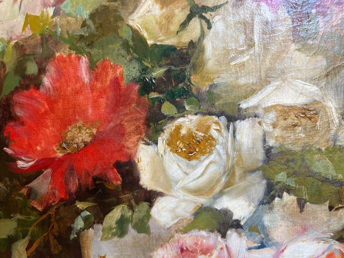 Bouquet Of Roses Painting, 19th Century -photo-3