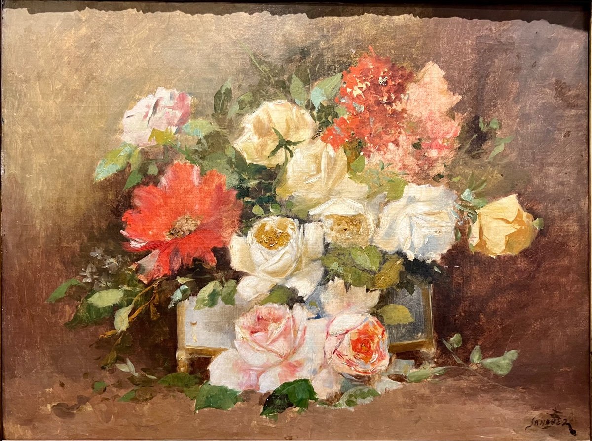 Bouquet Of Roses Painting, 19th Century -photo-5