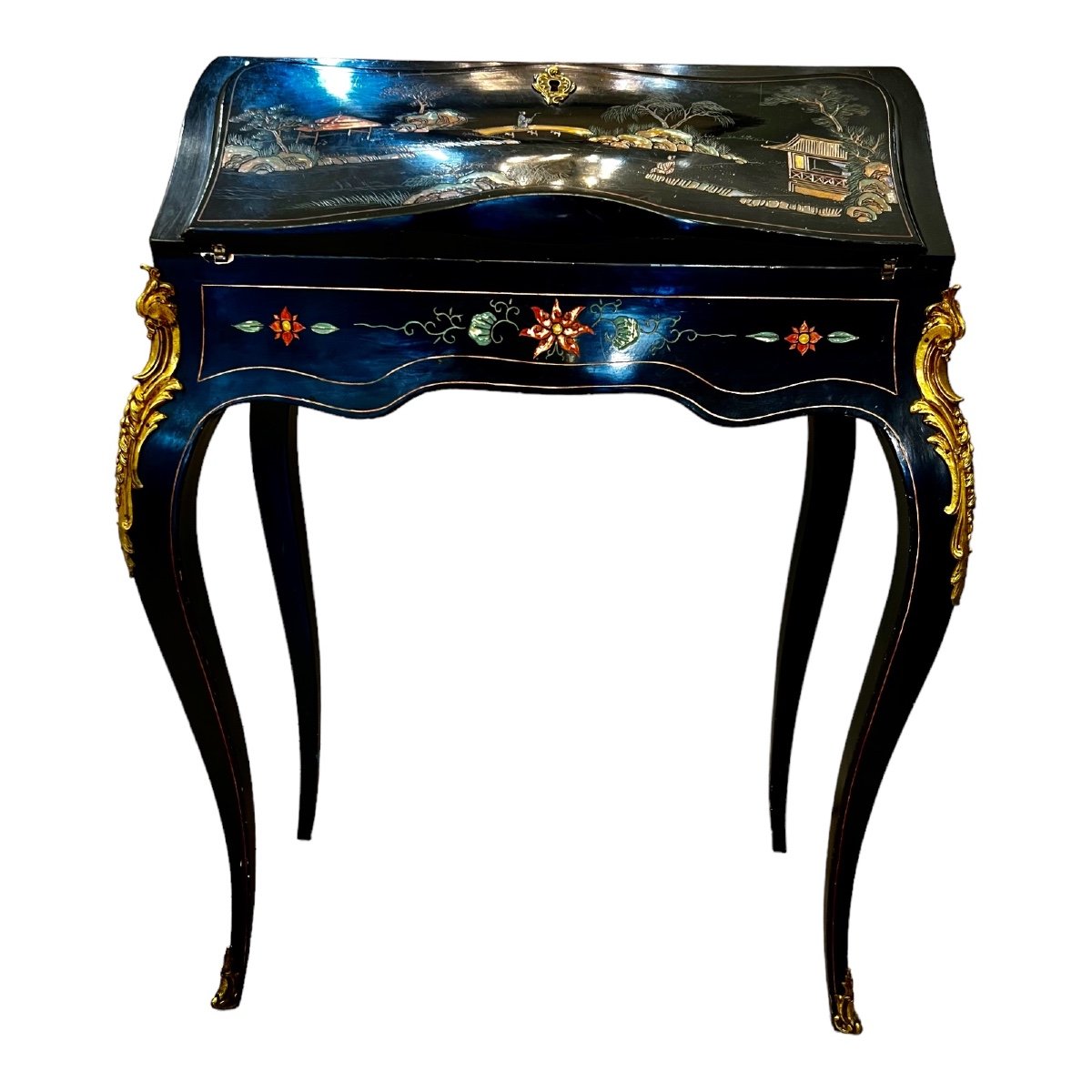 Louis XV Style Sloping Secretary In Chinese Lacquer-photo-2