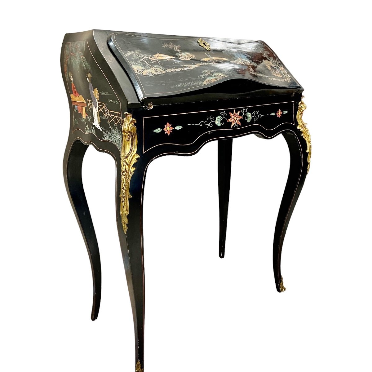 Louis XV Style Sloping Secretary In Chinese Lacquer-photo-3