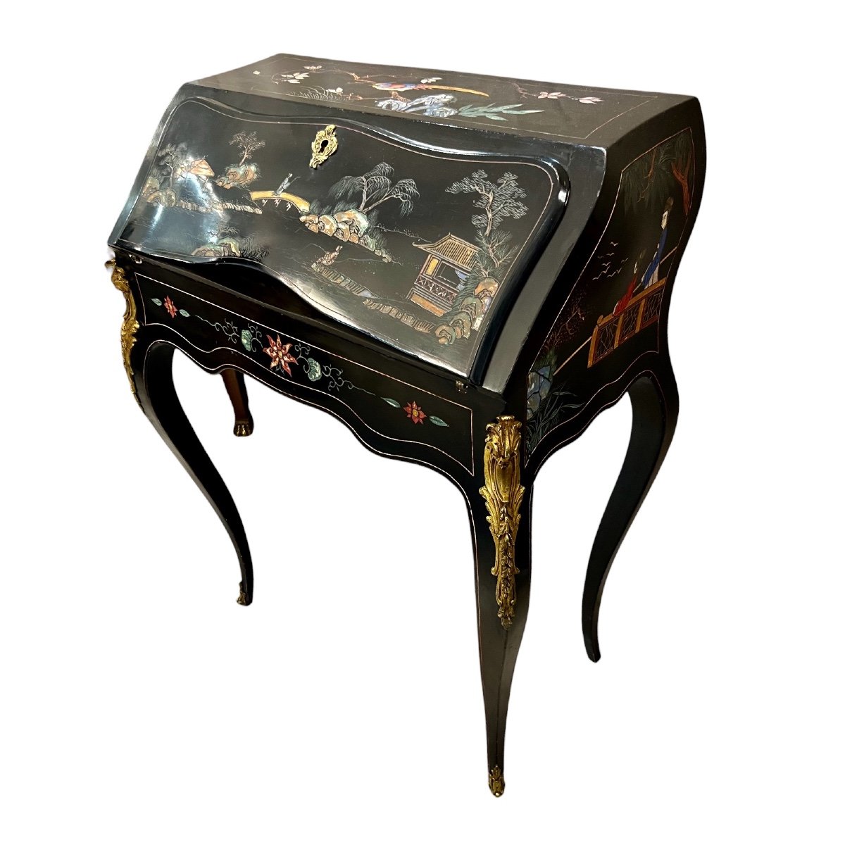 Louis XV Style Sloping Secretary In Chinese Lacquer-photo-4