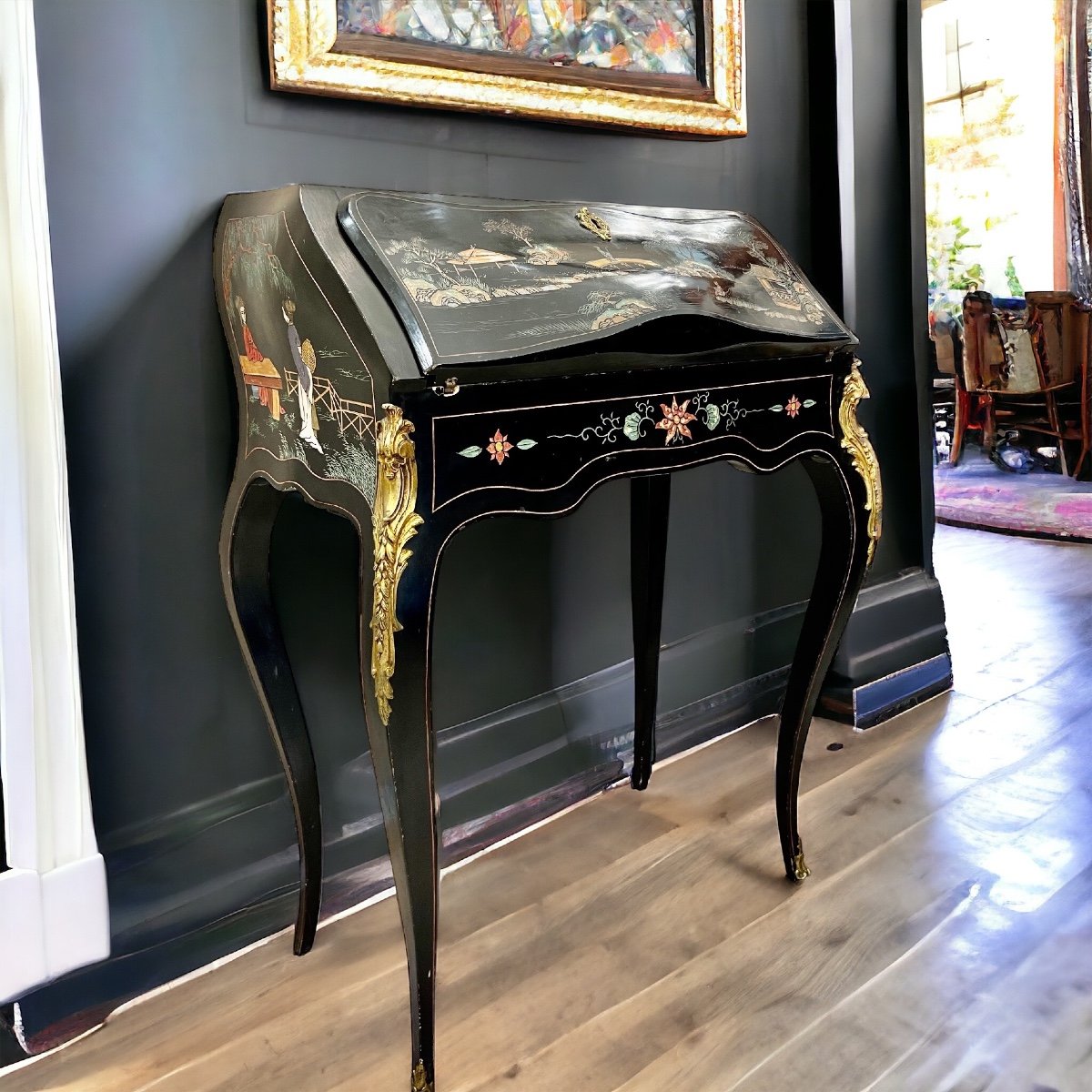 Louis XV Style Sloping Secretary In Chinese Lacquer-photo-1