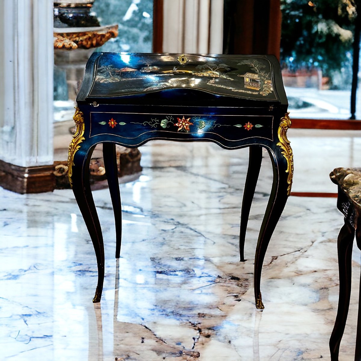 Louis XV Style Sloping Secretary In Chinese Lacquer-photo-2