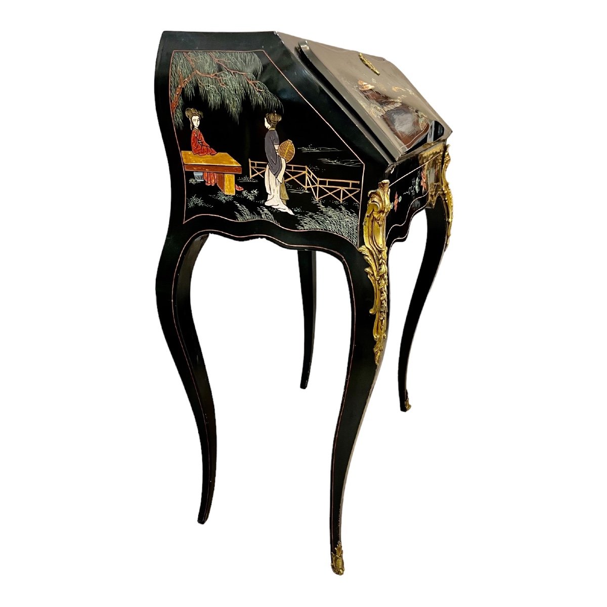 Louis XV Style Sloping Secretary In Chinese Lacquer-photo-6