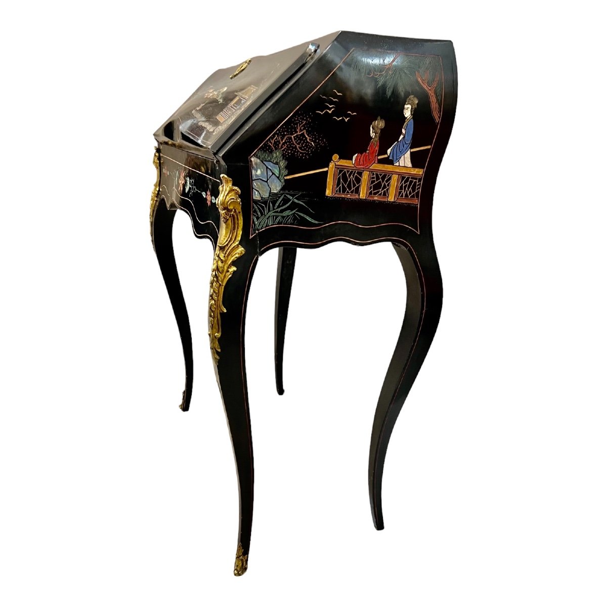 Louis XV Style Sloping Secretary In Chinese Lacquer-photo-7