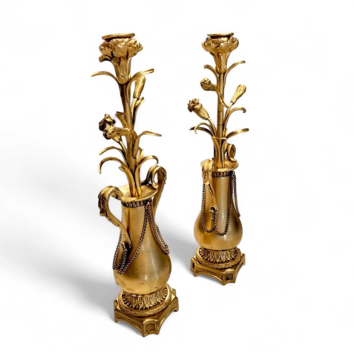 Paire De Candélabre En Bronze Ciselé Doré Style Louis XVI-photo-2