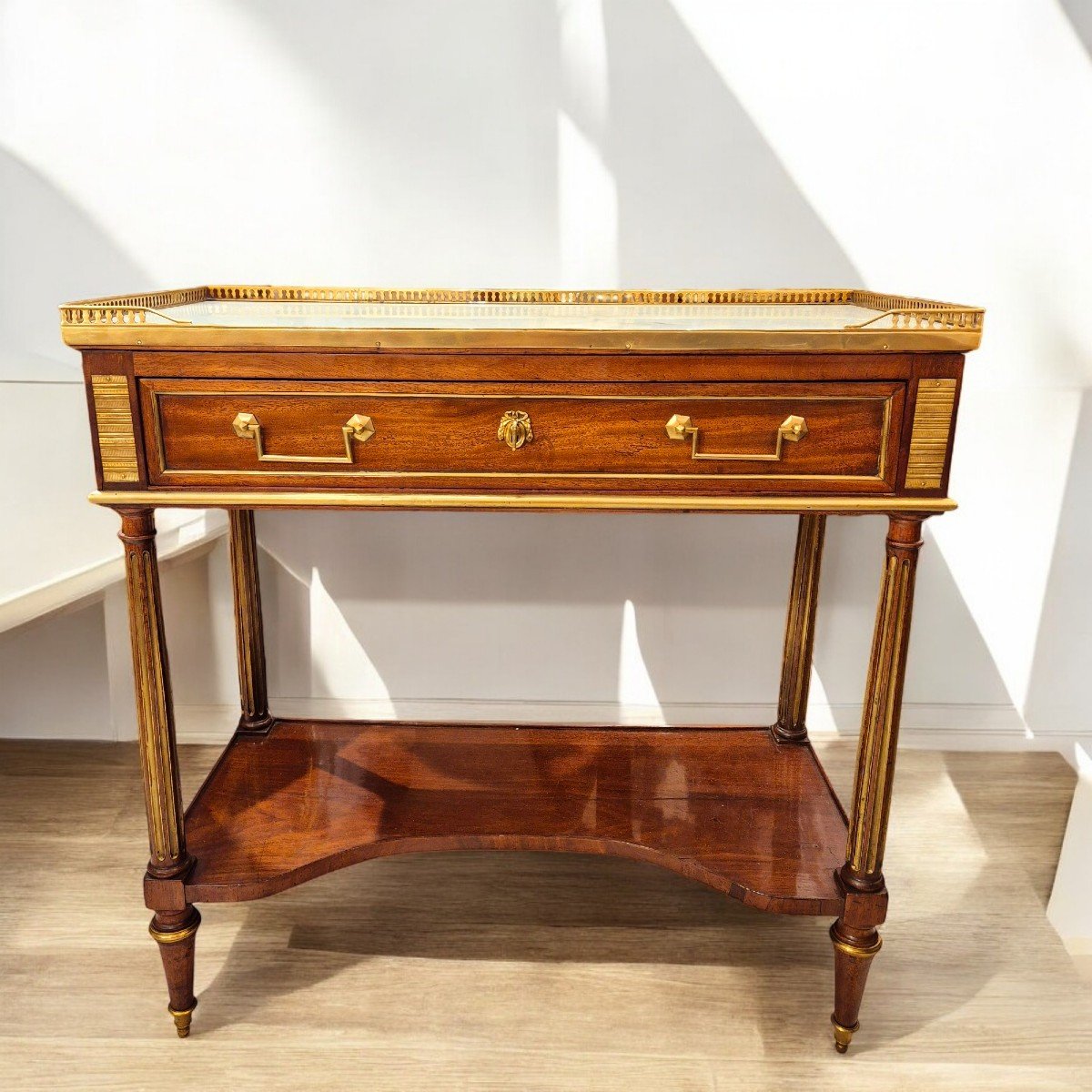 Louis XVI Period Mahogany, Marble And Gilt Bronze Console Table, 18th Century-photo-3