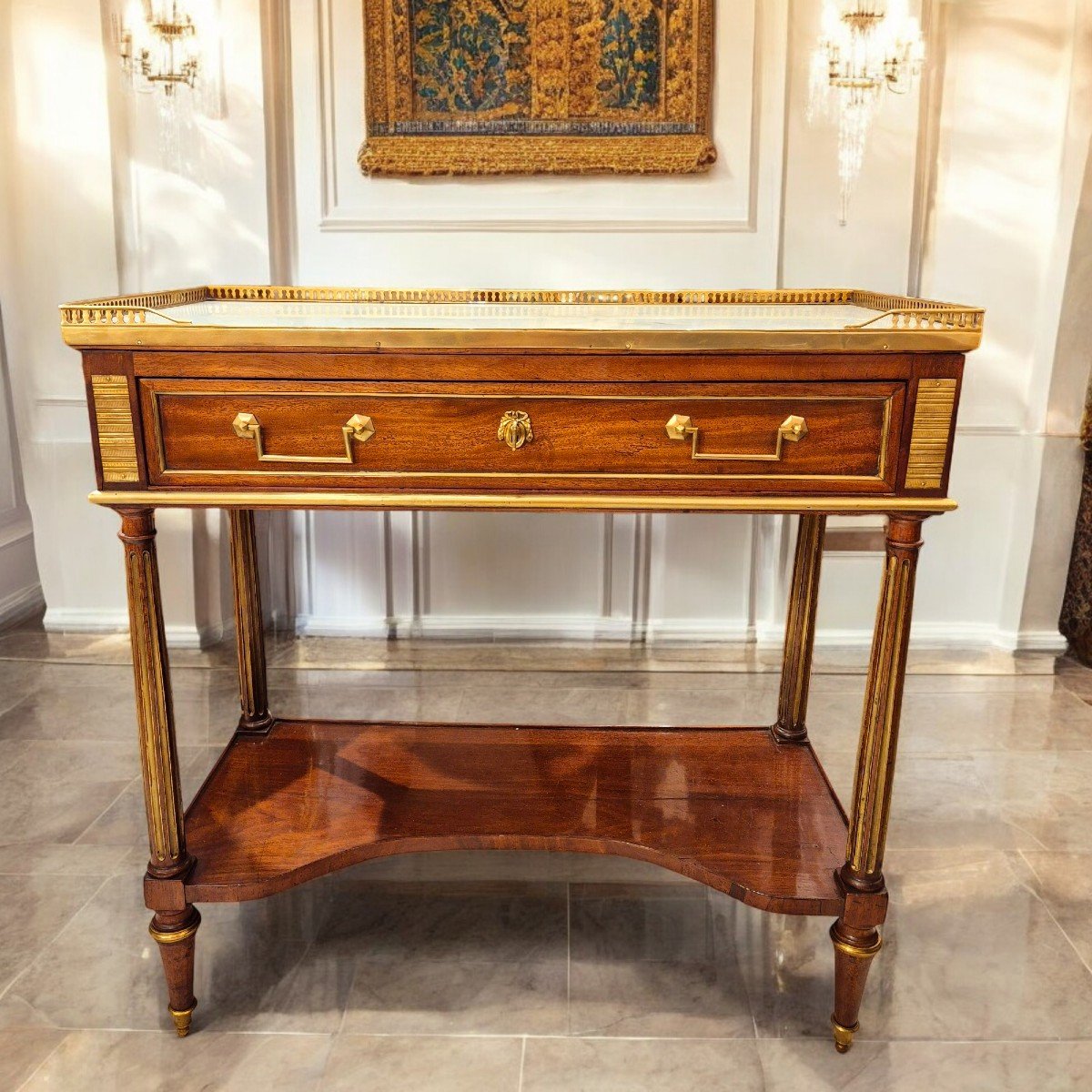 Louis XVI Period Mahogany, Marble And Gilt Bronze Console Table, 18th Century-photo-4