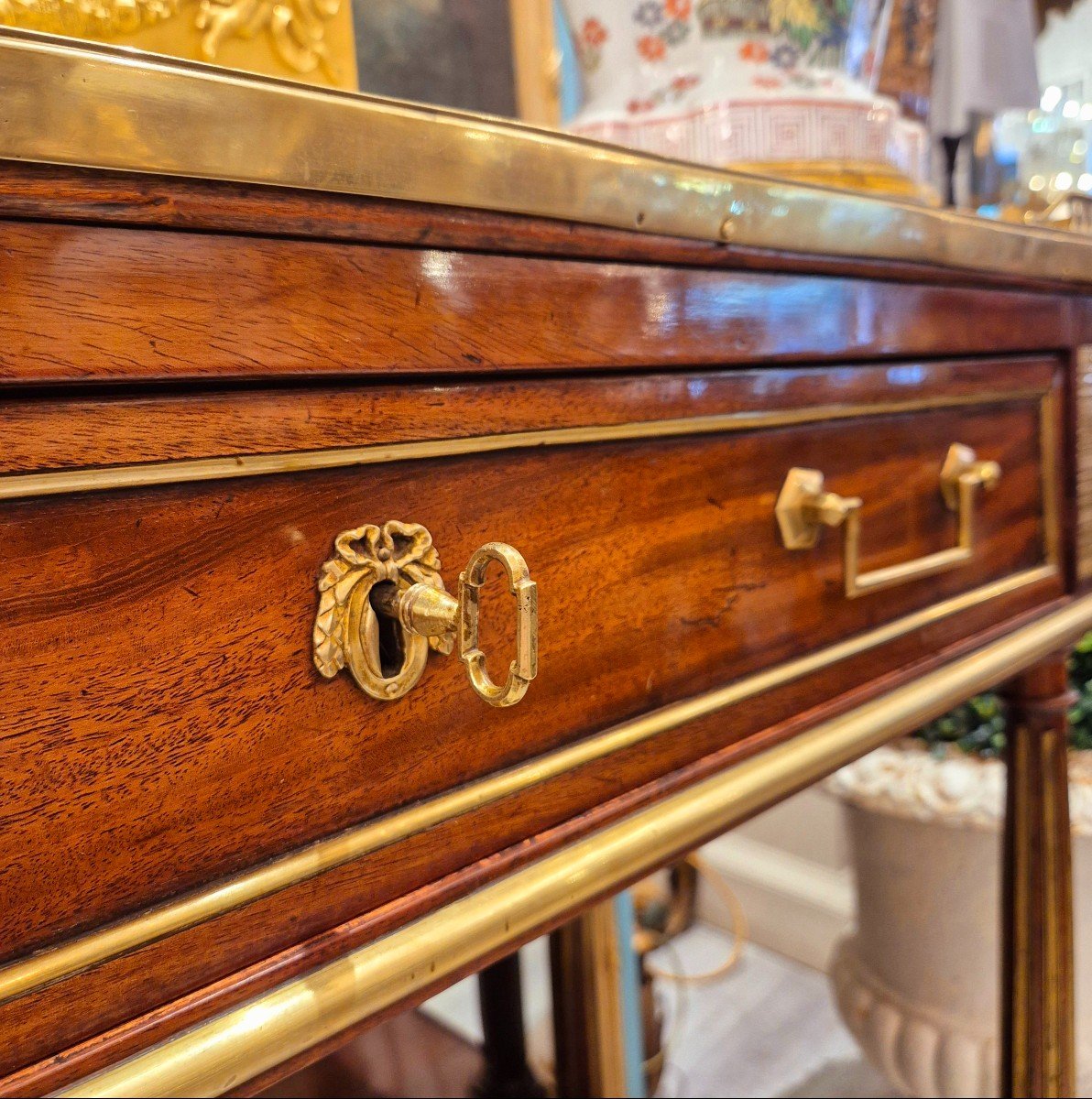 Louis XVI Period Mahogany, Marble And Gilt Bronze Console Table, 18th Century-photo-3