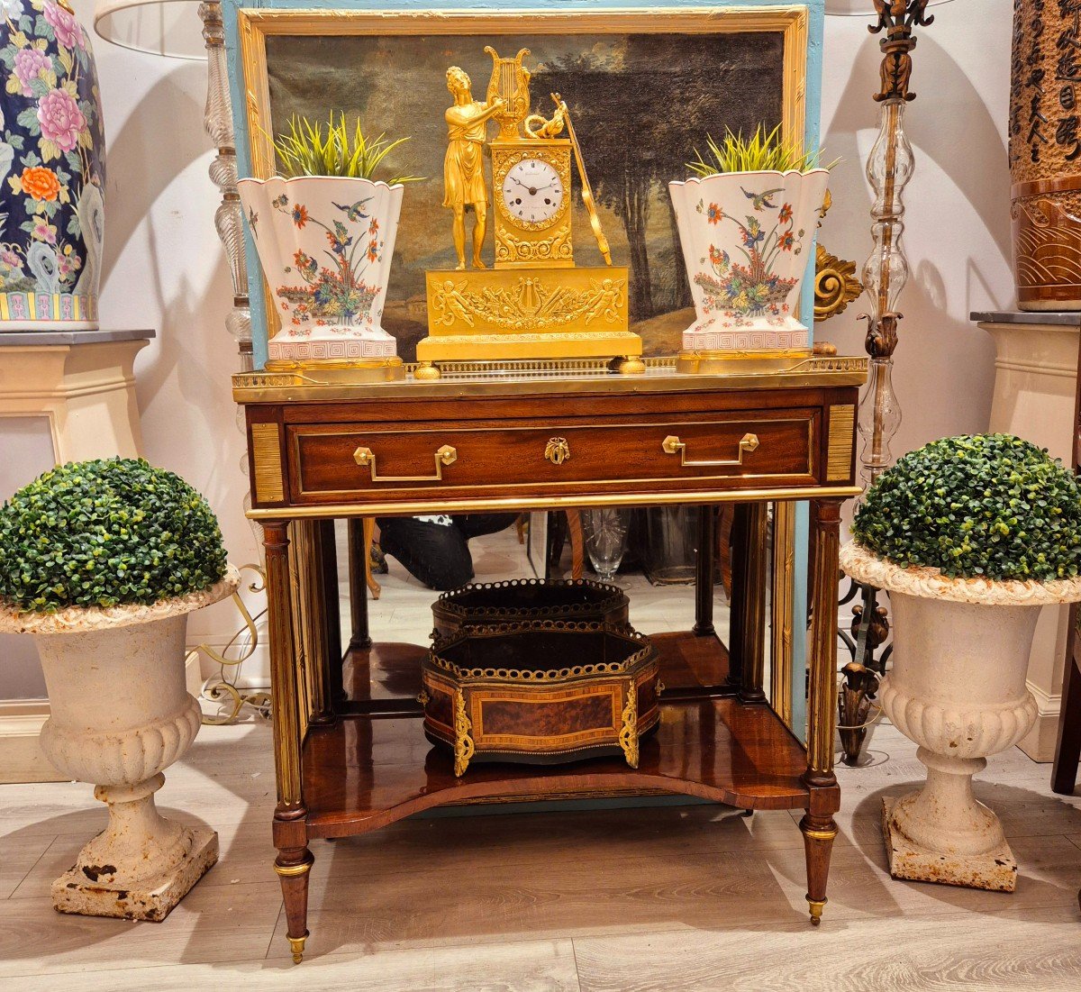 Louis XVI Period Mahogany, Marble And Gilt Bronze Console Table, 18th Century