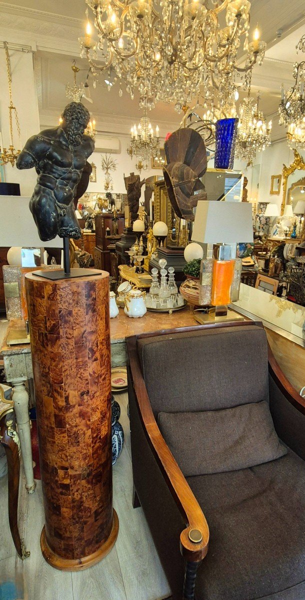 Large Art Deco Column Stand In Amboyna Burl, 1940-photo-3