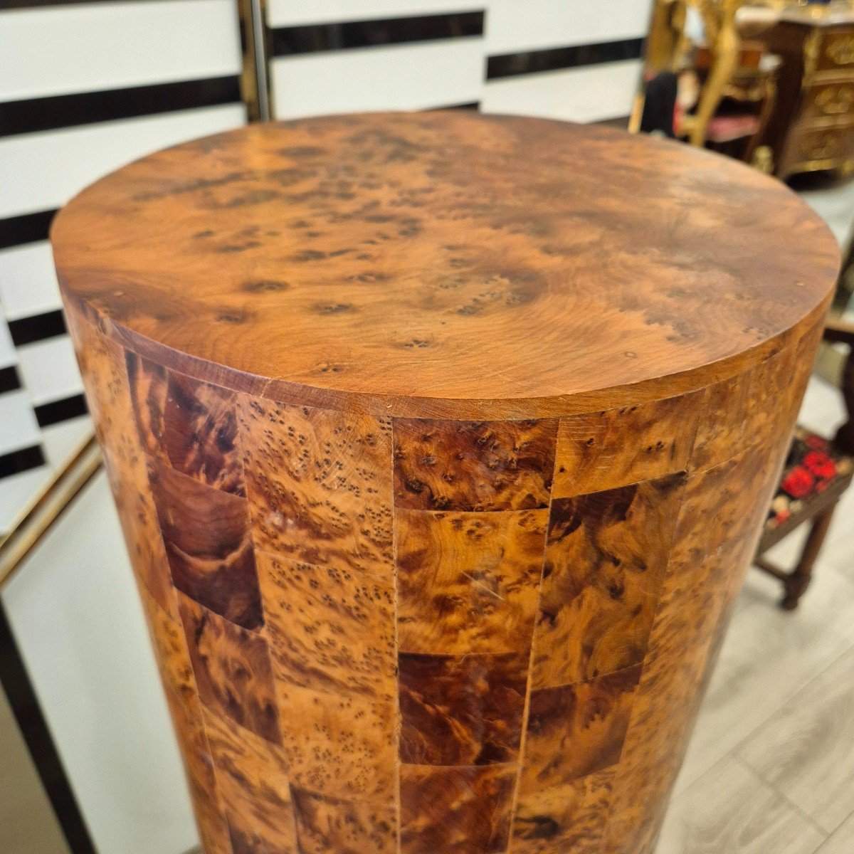 Large Art Deco Column Stand In Amboyna Burl, 1940-photo-2