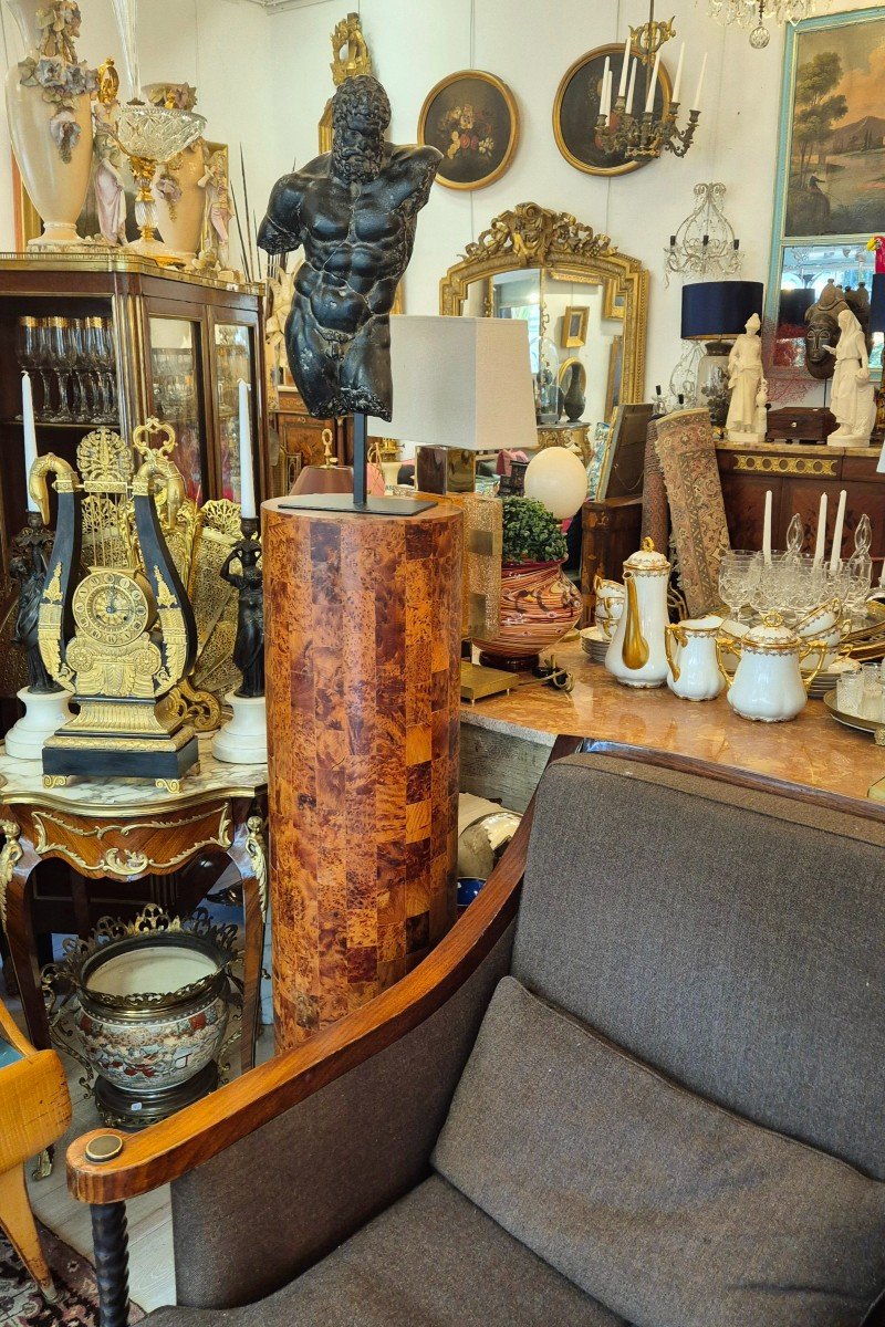 Large Art Deco Column Stand In Amboyna Burl, 1940-photo-4