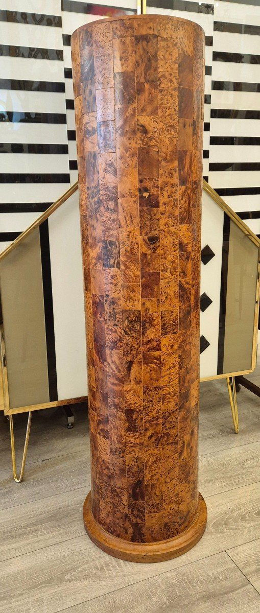 Large Art Deco Column Stand In Amboyna Burl, 1940