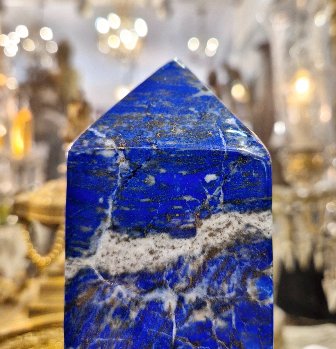 Pair Of Large Lapis Lazuli Obelisks With Gilt Bronze Palmette Decor, 19th Century -photo-6