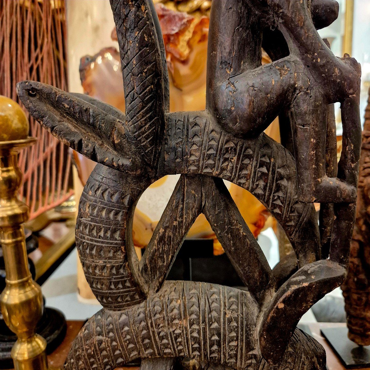 Coiffe Ciwara Bambara En Bois Sculpté Et Vannerie, Mali, Début 20ème Siècle-photo-2